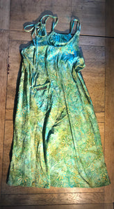 Green batik cotton women's pinafore (40" bust)