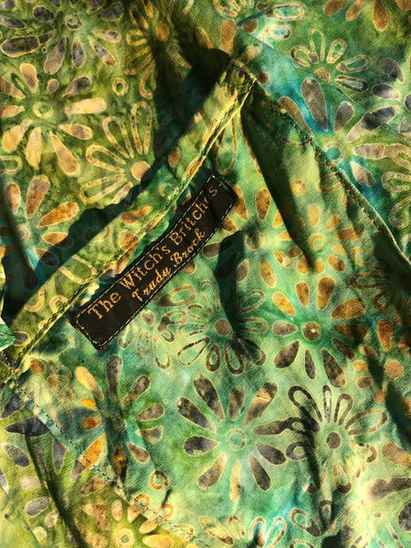 Green batik cotton women's pinafore (40" bust)