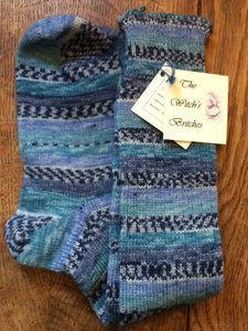 Denim blue hand-cranked wool blend everyday boot socks (5-7)