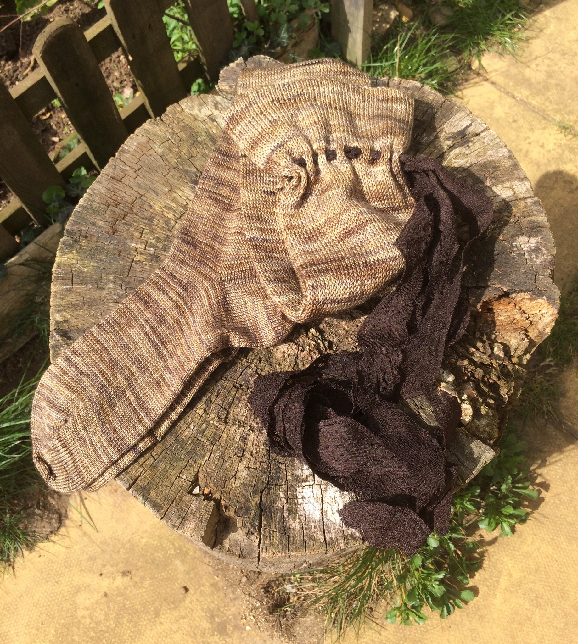 Bronze hand-cranked wool/silk over the knee stockings (5-7)