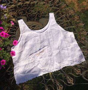 Pink stripe on white linen women's crop top(44" bust)