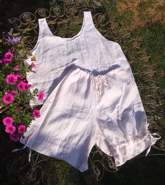 Pink stripe on white linen women's crop top(44" bust)
