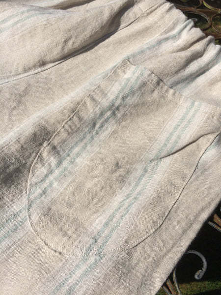 Pale stone stripe linen women's long trousers (40")