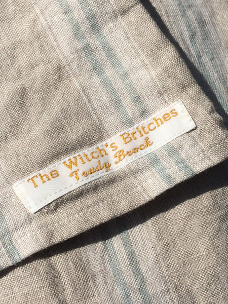 Pale stone stripe linen women's long trousers (40")