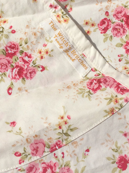 Rose print on cream cotton women's pinafore dress (38" bust)