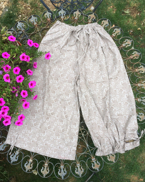 Taupe paisley print women's long cotton bloomers (46")