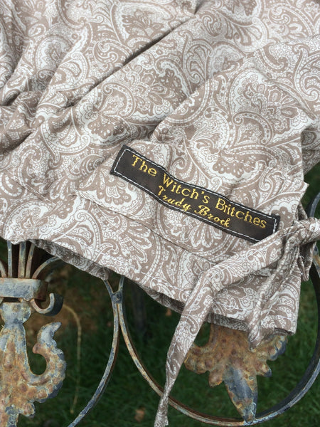 Taupe paisley print women's long cotton bloomers (46")