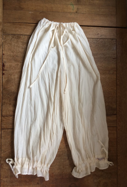 Unbleached organic cotton batiste women's long drawstring-legged bloomers (All sizes)