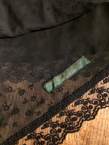Black sheer floral print women's long petticoat/nightdress (44" bust)