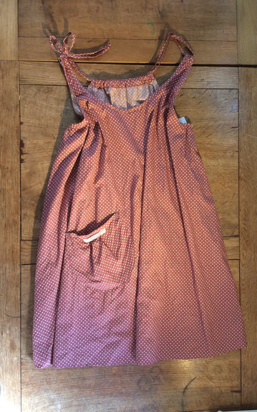 Mulberry and cream polka dot cotton women's pinafore dress (48" bust)