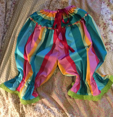 Rainbow colourful and bright stripey ladies cotton bloomers